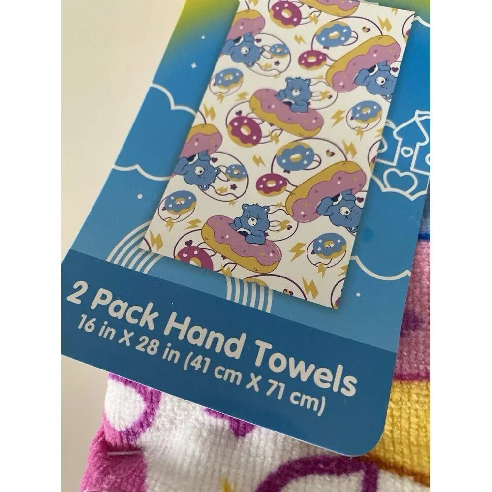 2 Pack Care Bears Grumpy Bear And‎ Donuts Bath Hand Towels 16 X 28” NEW